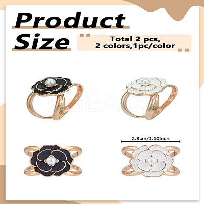 2Pcs 2 Colors Plastic Imitation Pearl Scarf Buckle Ring AJEW-LP0010-60-1