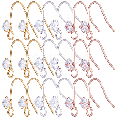 36Pcs 3 Colors Brass Micro Pave Clear Cubic Zirconia Earring Hooks KK-SC0003-50-1