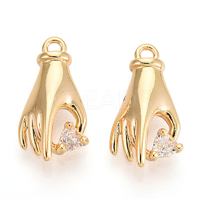 Brass Micro Pave Clear Cubic Zirconia Pendants KK-T078-06G-02-1