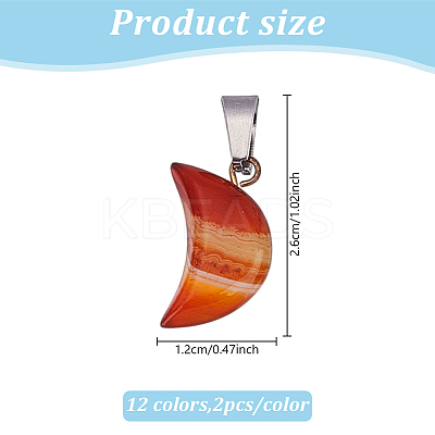 24Pcs 12 Styles Moon Gemstone Pendants G-HY0001-80-1