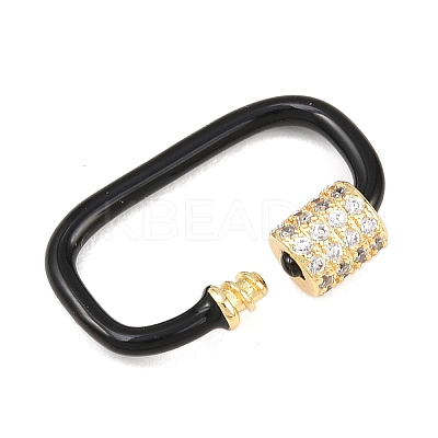 Oval Brass Micro Pave Clear Cubic Zirconia Screw Carabiner Clasps KK-B167-01B-04G-1