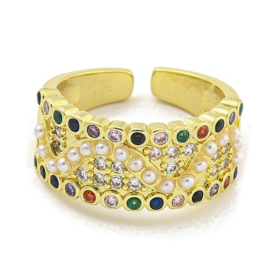 Brass Micro Pave Cubic Zirconia Cuff Rings RJEW-L113-002G-1