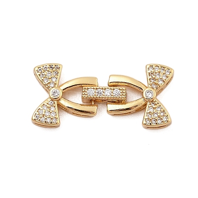 Brass Micro Pave Clear Cubic Zirconia Fold Over Clasps KK-C075-04G-1
