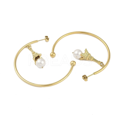 Ion Plating(IP) 304 Stainless Steel C-Shaped with Eiffel Tower Stud Earrings for Women EJEW-K281-33G-1