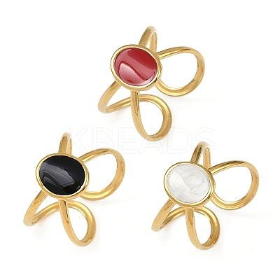 Oval 304 Stainless Steel Enamel Cuff Rings for Women RJEW-G355-03G-1