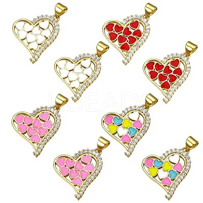 8Pcs 4 Colors Brass Micro Pave Clear Cubic Zirconia Pendants ZIRC-SZ0003-53-1