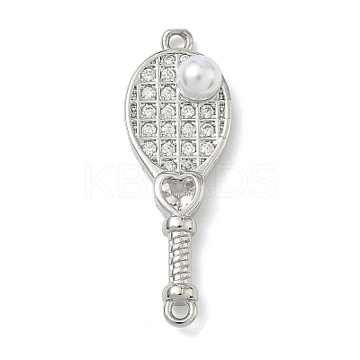 Brass Pave Clear Cubic Zirconia Tennis Racket Connector Charms KK-G548-12P-1