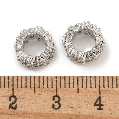 Brass Micro Pave Clear Cubic Zirconia Rondelle European Beads KK-U030-05P-1