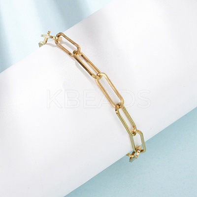 304 Stainless Steel Paperclip Chain Bracelets for Women BJEW-G775-01G-1