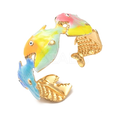 Ocean 304 Stainless Steel Enamel Cuff Bangles for Women BJEW-F518-02B-G-1