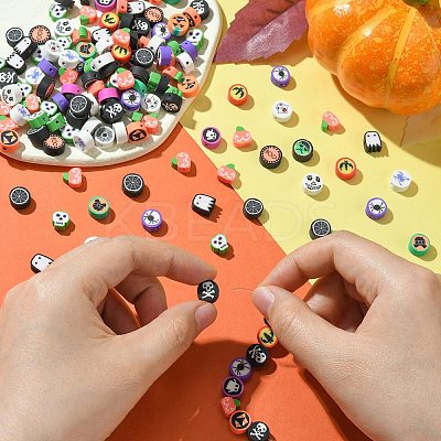 200Pcs 2 Styles Halloween Handmade Polymer Clay Beads CLAY-CJ0001-86-1