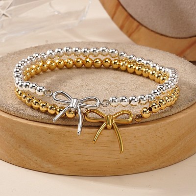 2Pcs Bowknot 304 Stainless Steel Link Bracelets ZF9724-1-1