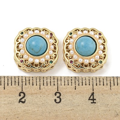 Brass & ABS Imitation Pearl & Synthetic Turquoise & Cubic Zirconia Flat Round Multi-Strand Links KK-Q820-33G-1