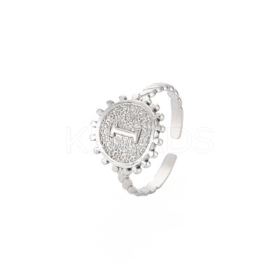 Non-Tarnish 304 Stainless Steel Flat Round with Initial Letter Open Cuff Ring for Men Women RJEW-S405-246P-I-1
