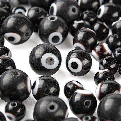 3 Strands 3 Style Handmade Evil Eye Lampwork Round Bead Strands LAMP-LS0001-12E-1