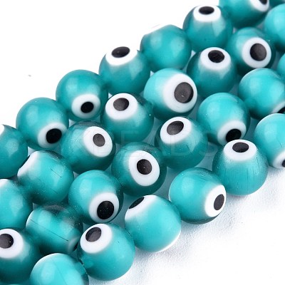 Handmade Evil Eye Lampwork Round Bead Strands LAMP-L055-10mm-16-1