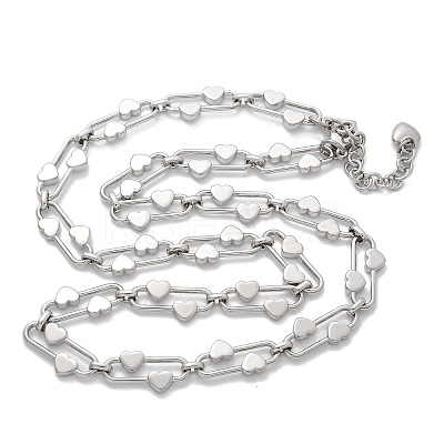 304 Stainless Steel Oval Heart Link Chain Necklaces for Women NJEW-B123-01P-1