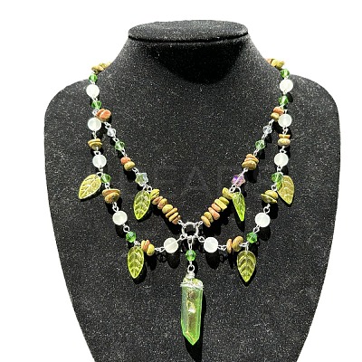 Leaf Pointed Alloy & Glass Pendant Necklaces FS-WGD0F8B-01-1