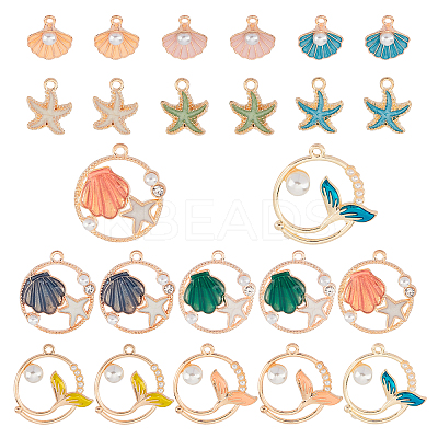24Pcs 4 Style Zinc Alloy Enamel Pendants ENAM-SC0002-52-1