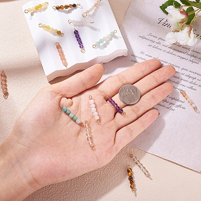 16Pcs 8 Styles Natural Mixed Gemstone Round Beaded Connector Charms PALLOY-TA00131-1