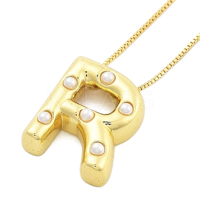Brass & Plastic Pearl Letter Pendant Box Chain Necklaces for Women NJEW-U017-01G-18-1