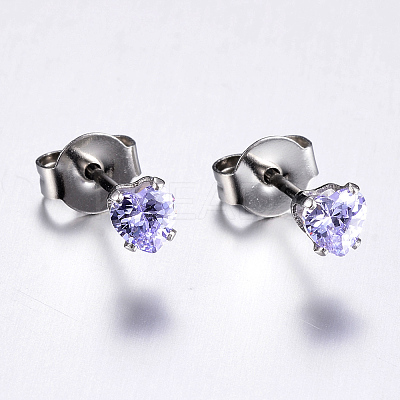 Cubic Zirconia Ear Studs EJEW-E098-H-02-1