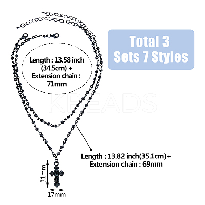 3 Set 3 Style Moon & Cross & Star Pendant Necklaces Set NJEW-FI0001-14-1