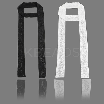 2Pcs 2 Colors Polyester Lace Long Silk Scarf for Women Girls AJEW-GF0011-28D-1