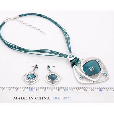 Rhombus Alloy Enamel Stud Earrings & Pendant Necklaces Sets FS-WGC3B96-06-1