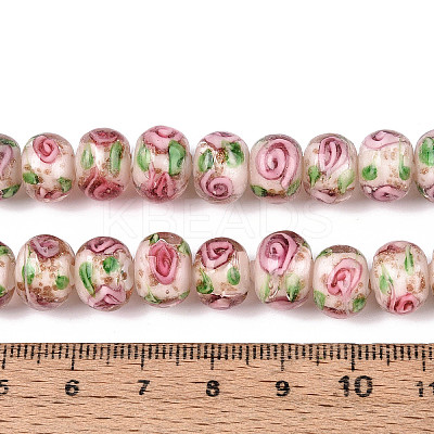 Handmade Lampwork Inner Flower Rondelle Beads Strands LAMP-T022-24J-1