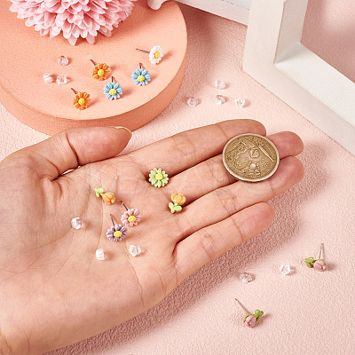 10pcs 8 style Flower Porcelain Stud Earrings EJEW-TA0001-30-1