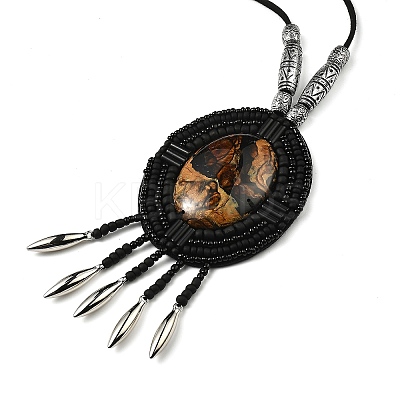 Retro Style Glass & Acrylic & CCB Beads Pendant Necklaces NJEW-Q349-02E-1