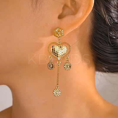 Gold Plated Heart Flower Tassel Earrings for Women Fashion Accessories QO2908-1
