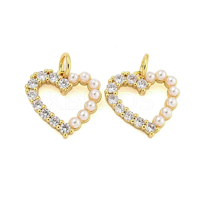 Heart Rack Plating Brass Micro Pave Cubic Zirconia Charms KK-U021-13A-G-1