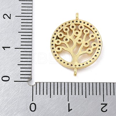 Rack Plating Brass Clear Cubic Zirconia Flat Round with Tree Connector Charms KK-A234-032G-1