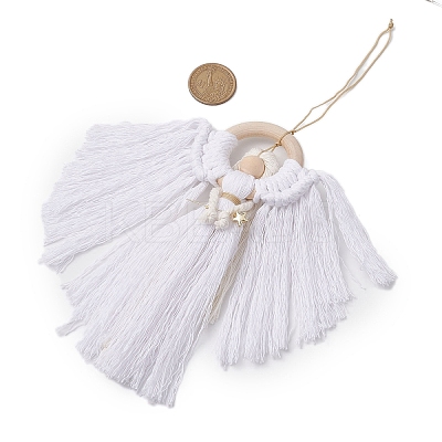 3Pcs 3 Colors Angel Wood & Cotton Threads Pendant Decoration HJEW-JM02406-1