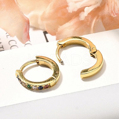 304 Stainless Steel Micro Pave Cubic Zirconia Huggie Hoop Earrings EJEW-C096-01I-G-1