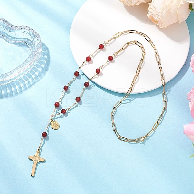 Natural Carnelian Round Rosary Bead Necklaces NJEW-JN05574-01-1