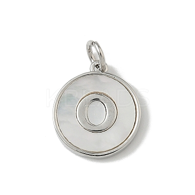 Brass Pave Natural Shell Flat Round with Letter Charms KK-Z115-13P-O-1