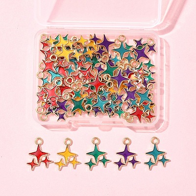 50Pcs 5 Colors Alloy Enamel Pendants ENAM-FS0002-30-1