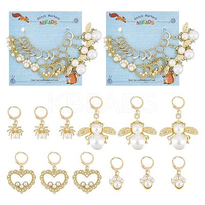 Alloy & Rhinestone & Acrylic Imitation Pearl Pendant Locking Stitch Markers HJEW-AB00117-1