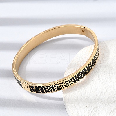 304 Stainless Steel Black Enamel Animal Skin Print Hinged Cuff Bangles for Women SA-CBAC920-02G-1