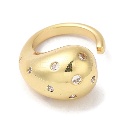 Rack Plating Brass Clear Cubic Zirconia Teardrop Open Cuff Rings for Women RJEW-S407-07G-1