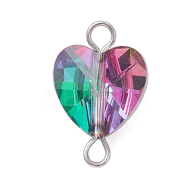 Transparent Glass Heart Links Connector Charms PALLOY-JF04197-1