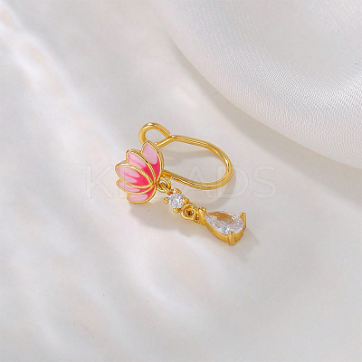 Clear Cubic Zirconia with Enamel Pink Lotus Flower Clip on Nose Rings FS-WG6F390-01-1