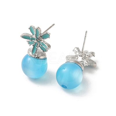 Flower Alloy Enamel & Resin Stud Earrings for Women EJEW-K282-04P-1