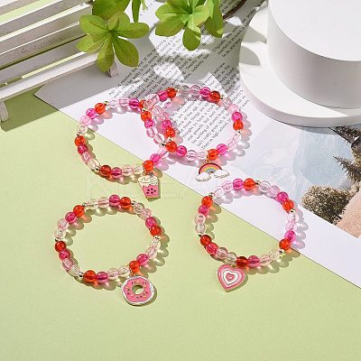 4Pcs 4 Style Acrylic Round Beaded Stretch Bracelets Set BJEW-JB08926-02-1