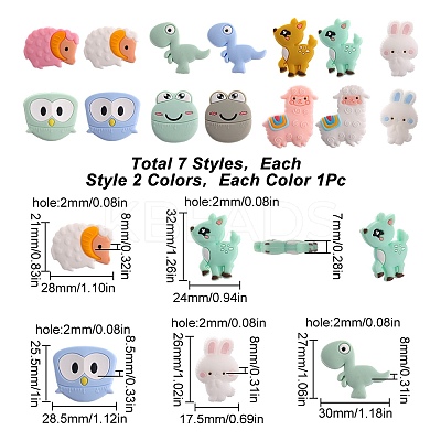 14Pcs 14 Style Food Grade Eco-Friendly Silicone Focal Beads SIL-SC0001-19-1