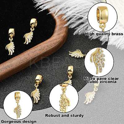 6Pcs Brass Micro Pave Clear Cubic Zirconia European Dangle Charms KK-CJ0002-75-1