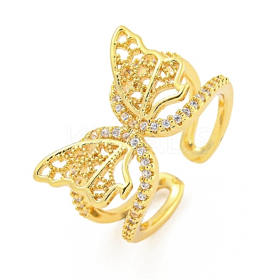 304 Stainless Steel Cubic Zirconia Open Cuff Ring for Women LS-RJEW-S406-05G-01-1